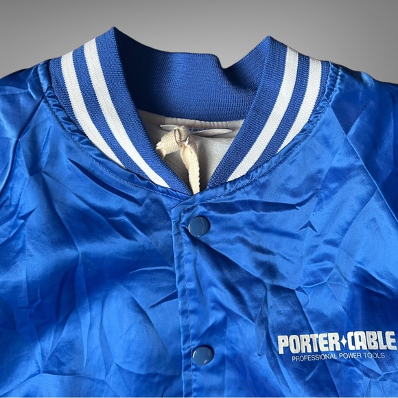 Urban Renewal VTG Hartwell Made USA Blue Nylon Jacket Small Medium Satin Jacket - Picture 5 of 10